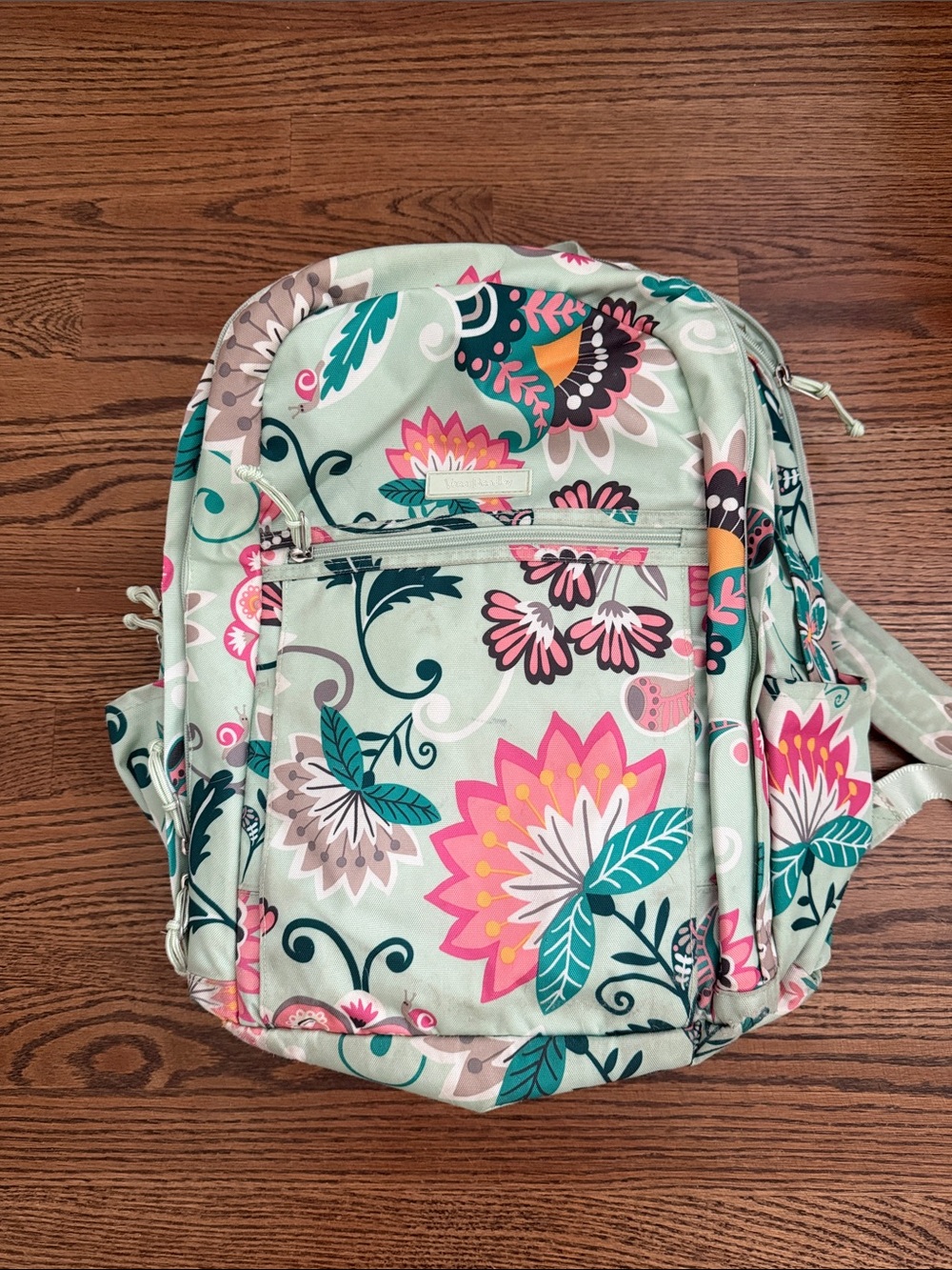 Vera Bradley Floral Multi-Color Backpack - Mint Base with Pink & Teal Flowers